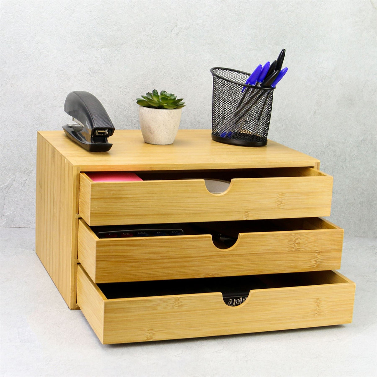 Bamboo Desktop Organiser — Three Drawers