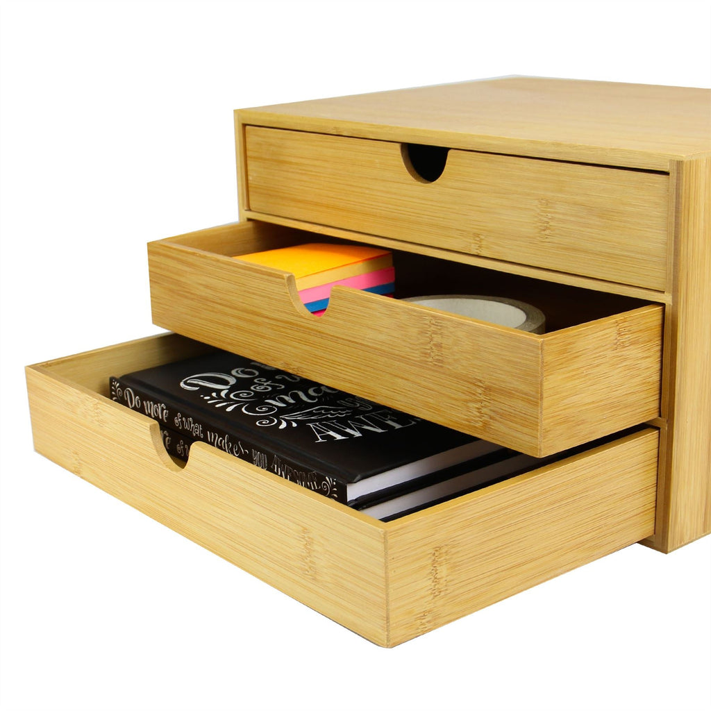 Bamboo Desktop Organiser — Three Drawers