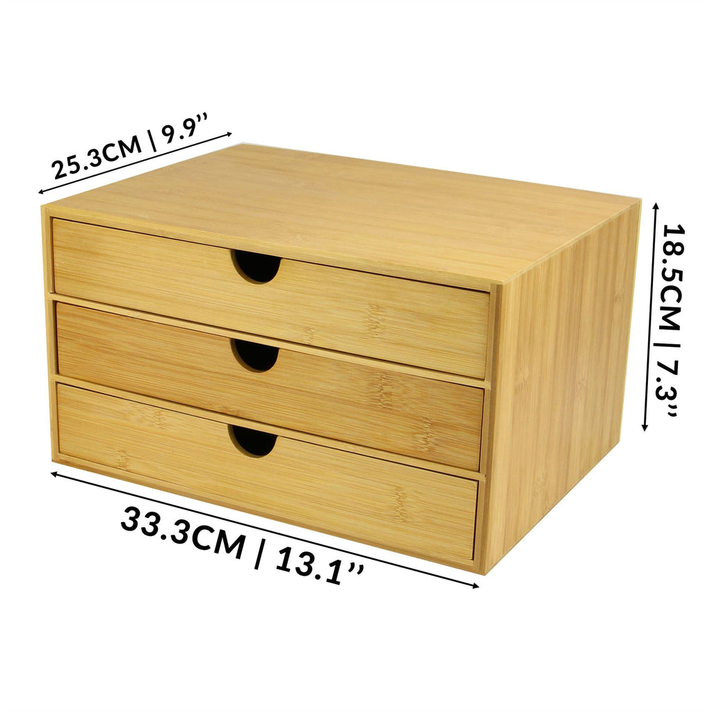 Bamboo Desktop Organiser — Three Drawers