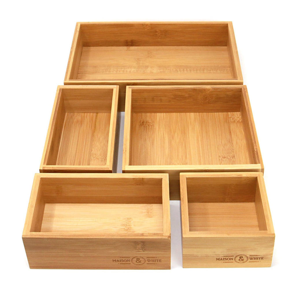 Bamboo Drawer Organisers — Set of Five