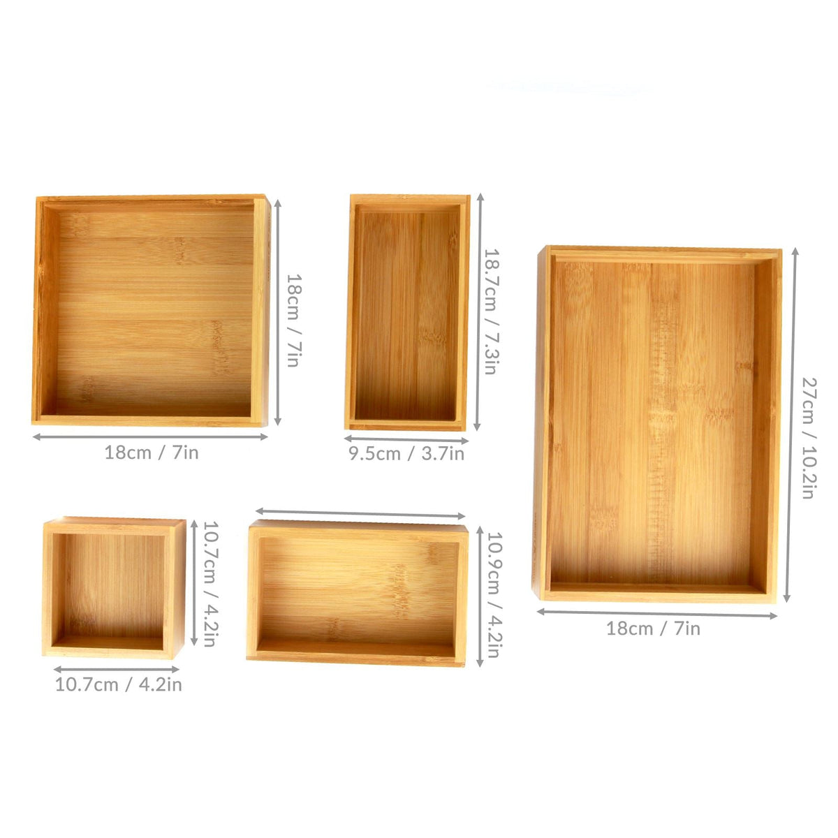 Bamboo Drawer Organisers — Set of Five