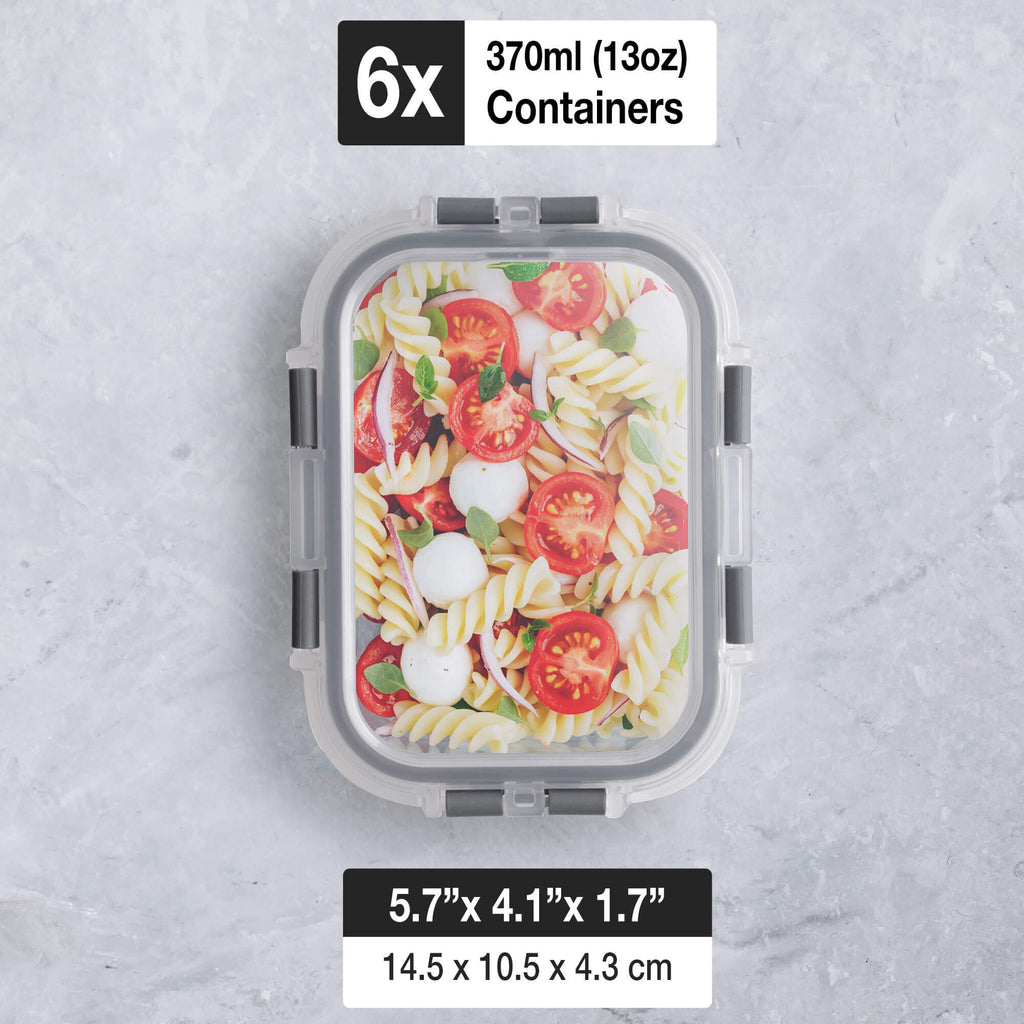 Kids Glass Lunch Containers with Lids 6 Pack – 370ml Snack Pots & Glass Food Storage, Borosilicate, Oven, Freezer & Microwave Safe, Leak-Proof