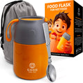 Kids Food Flask 530ml – Insulated Hot Food & Soup Flask with Spoon for School Lunches, Leak-Proof, BPA-Free Stainless Steel | Orange