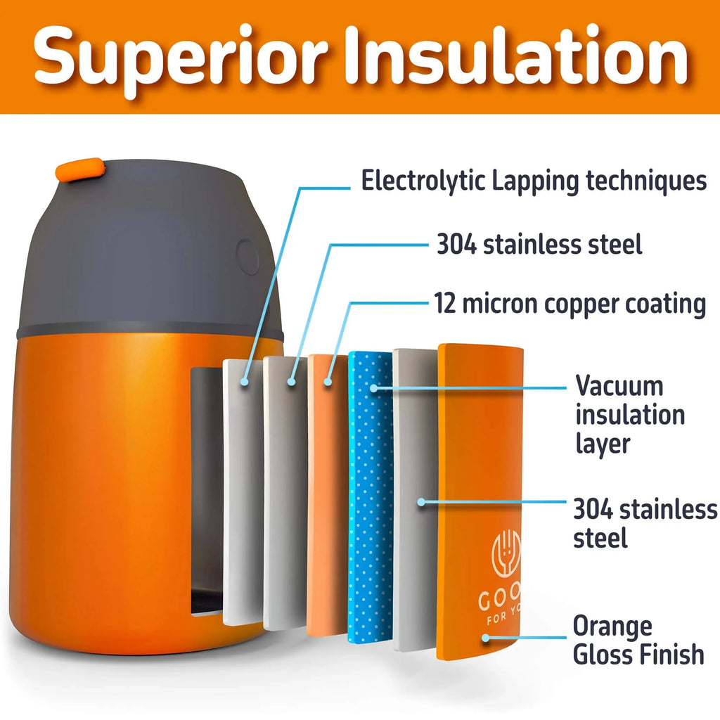 Kids Food Flask 530ml – Insulated Hot Food & Soup Flask with Spoon for School Lunches, Leak-Proof, BPA-Free Stainless Steel | Orange
