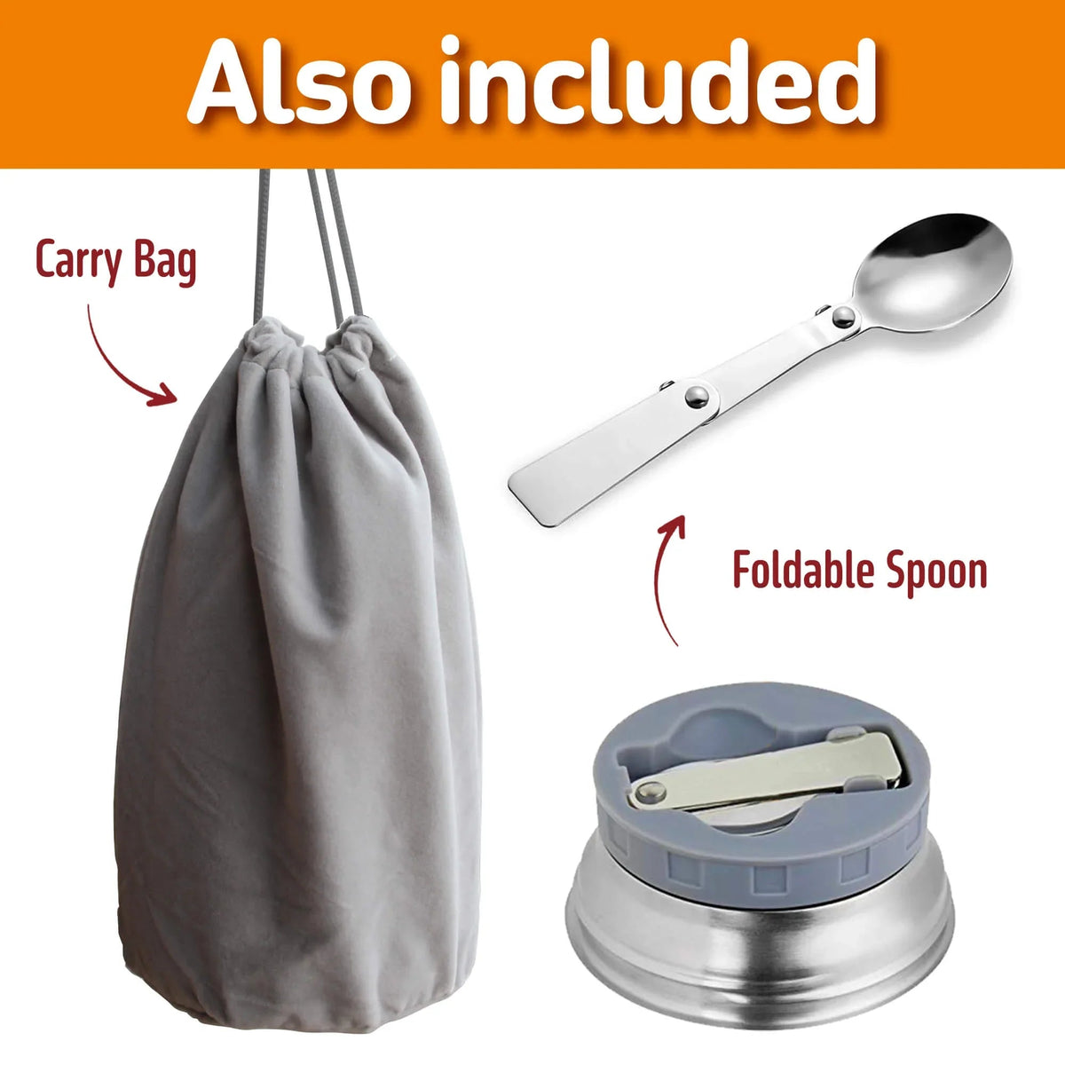 Kids Food Flask 530ml – Insulated Hot Food & Soup Flask with Spoon for School Lunches, Leak-Proof, BPA-Free Stainless Steel | Orange
