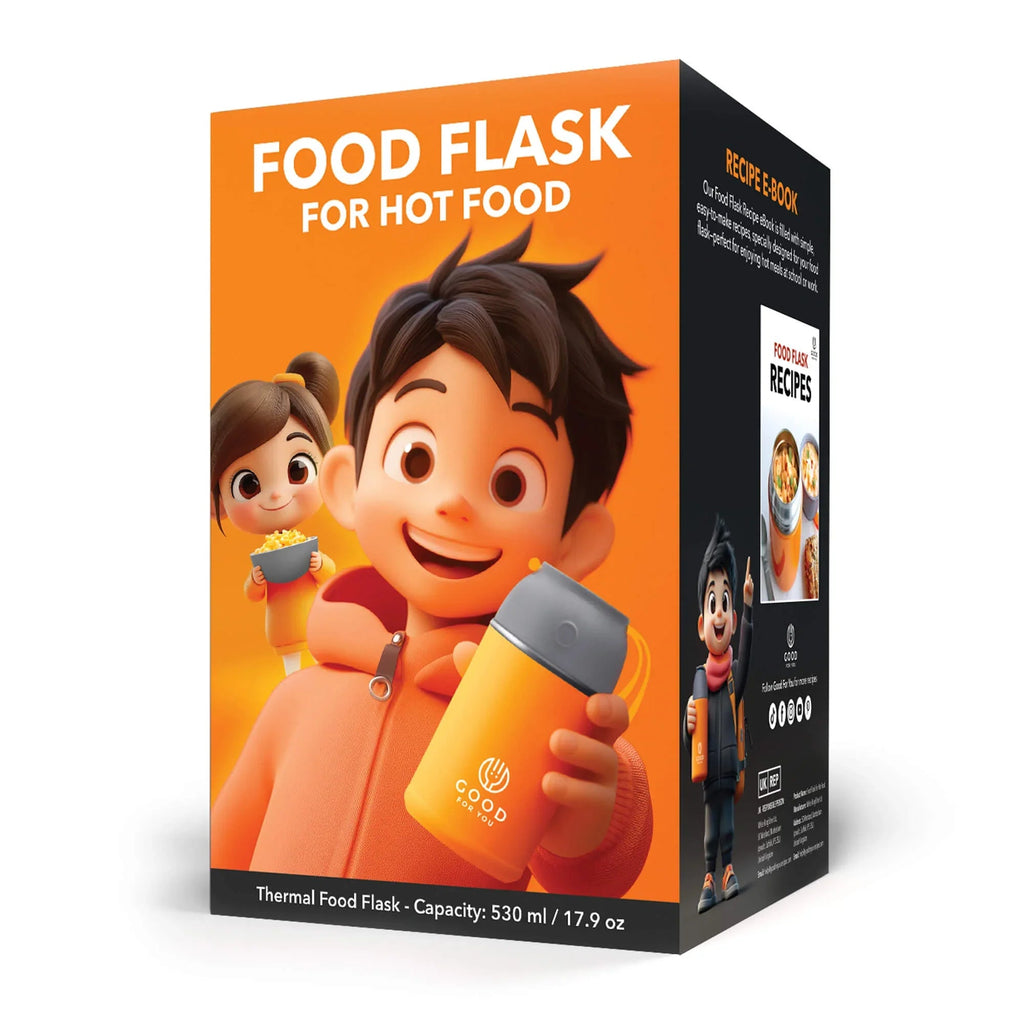 Kids Food Flask 530ml – Insulated Hot Food & Soup Flask with Spoon for School Lunches, Leak-Proof, BPA-Free Stainless Steel | Orange