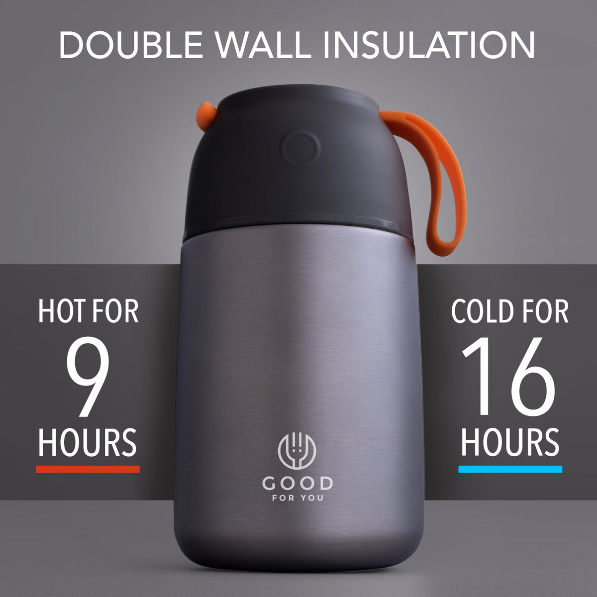 Insulated Food Flask 730ml for Adults – Hot Food & Soup Flask with Spoon for Work, Leak-Proof, BPA-Free Stainless Steel | Grey