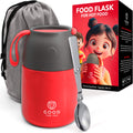 Kids Food Flask 530ml – Insulated Hot Food & Soup Flask with Spoon for School Lunches, Leak-Proof, BPA-Free Stainless Steel | Red