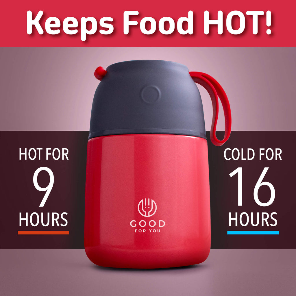 Kids Food Flask 530ml – Insulated Hot Food & Soup Flask with Spoon for School Lunches, Leak-Proof, BPA-Free Stainless Steel | Red