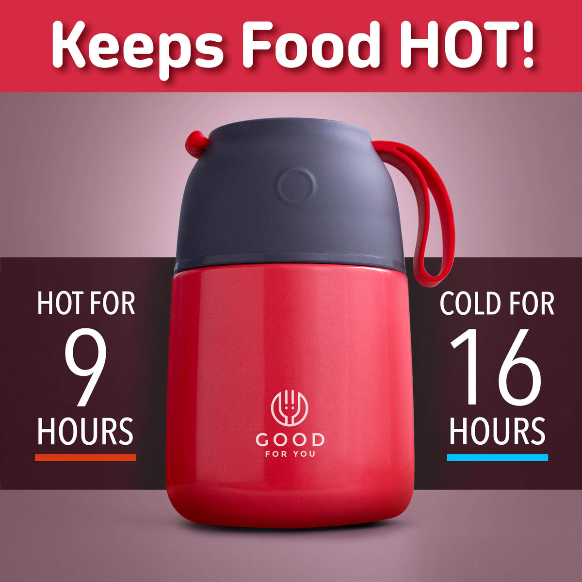 Kids Food Flask 530ml – Insulated Hot Food & Soup Flask with Spoon for School Lunches, Leak-Proof, BPA-Free Stainless Steel | Red