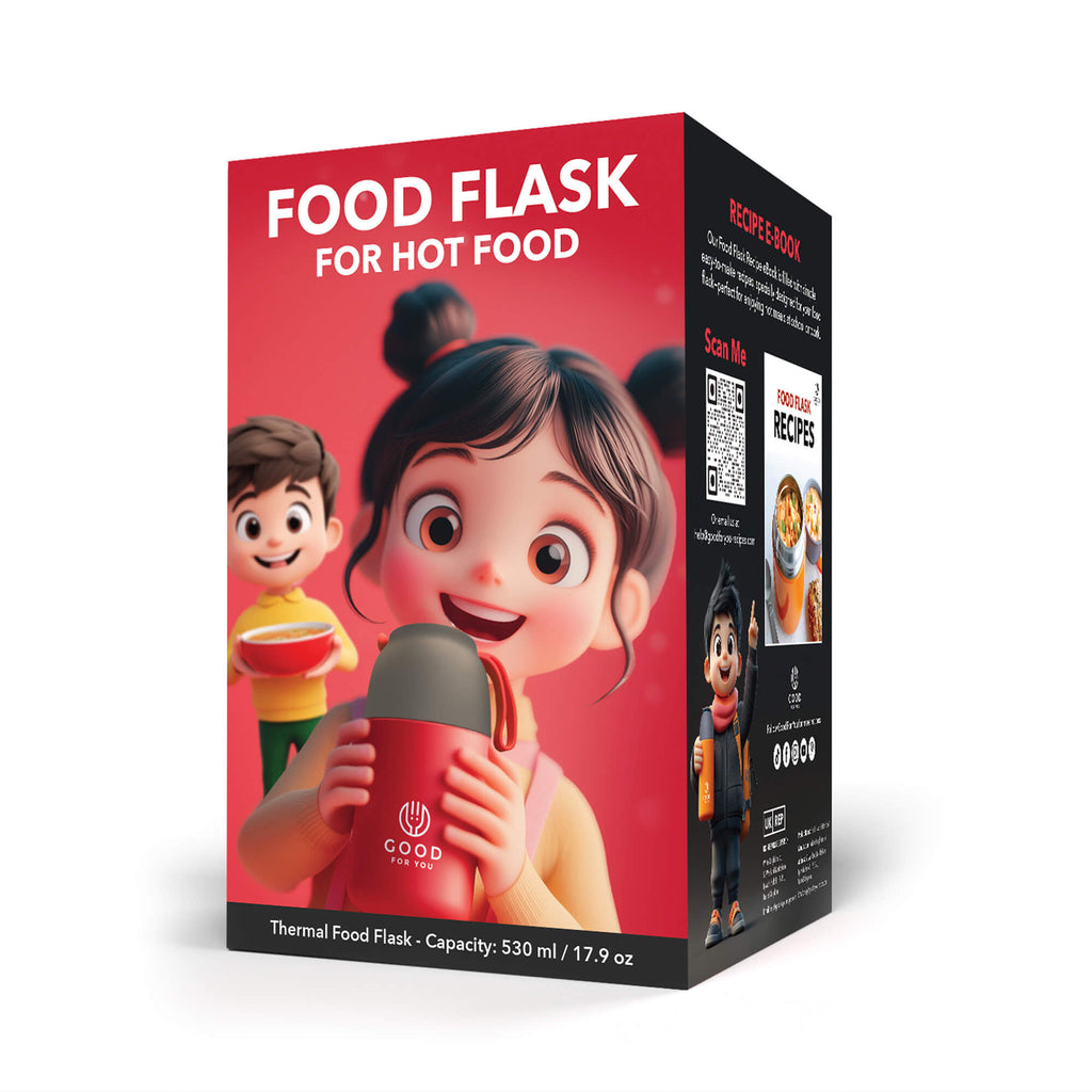 Kids Food Flask 530ml – Insulated Hot Food & Soup Flask with Spoon for School Lunches, Leak-Proof, BPA-Free Stainless Steel | Red