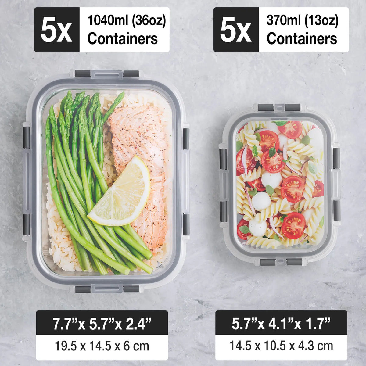 Glass Meal Prep Containers with Lids 10 Pack – Glass Food Storage Containers 5x 1040ml + 5x 370ml, Borosilicate, Oven, Freezer & Microwave Safe