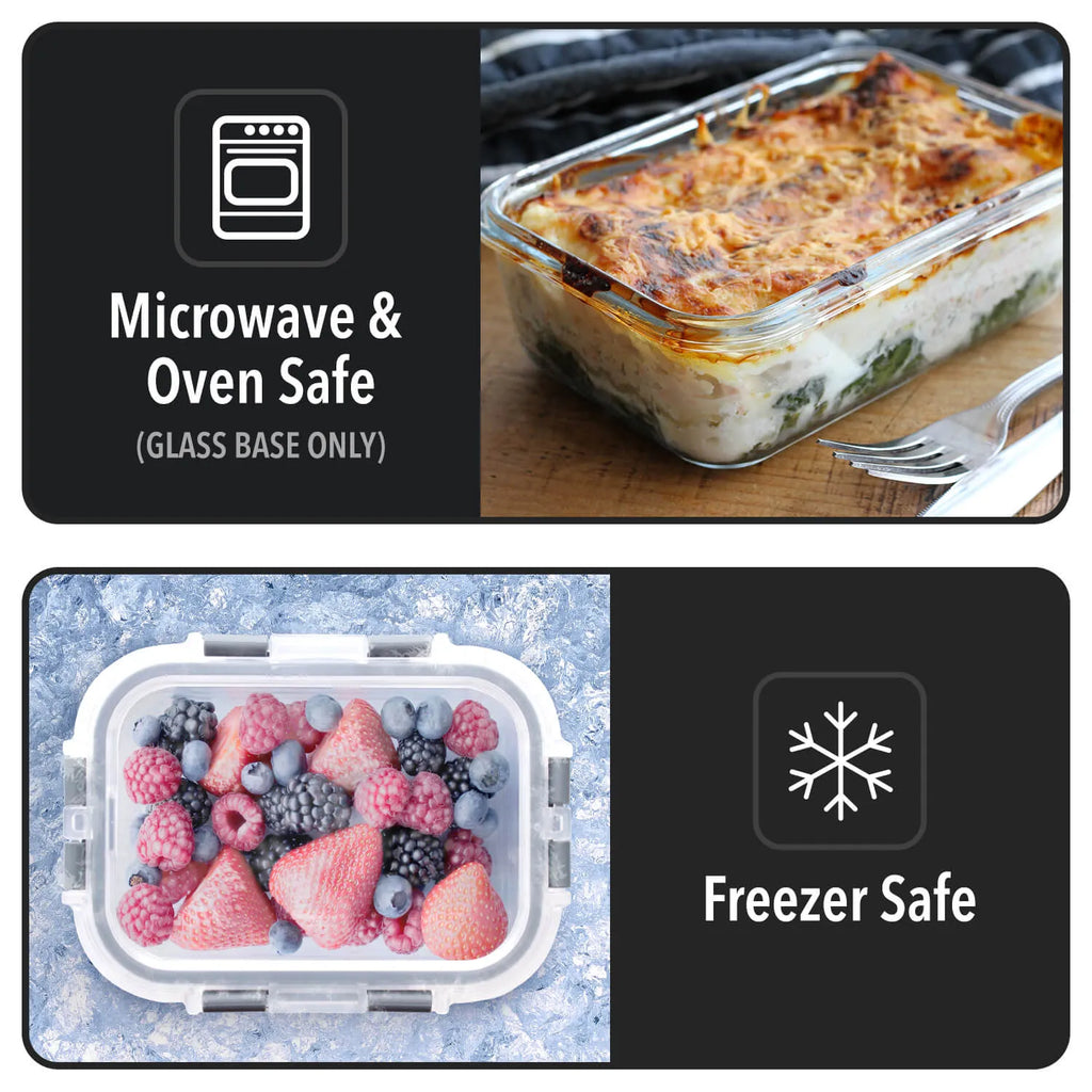 Glass Meal Prep Containers with Lids 10 Pack – Glass Food Storage Containers 5x 1040ml + 5x 370ml, Borosilicate, Oven, Freezer & Microwave Safe