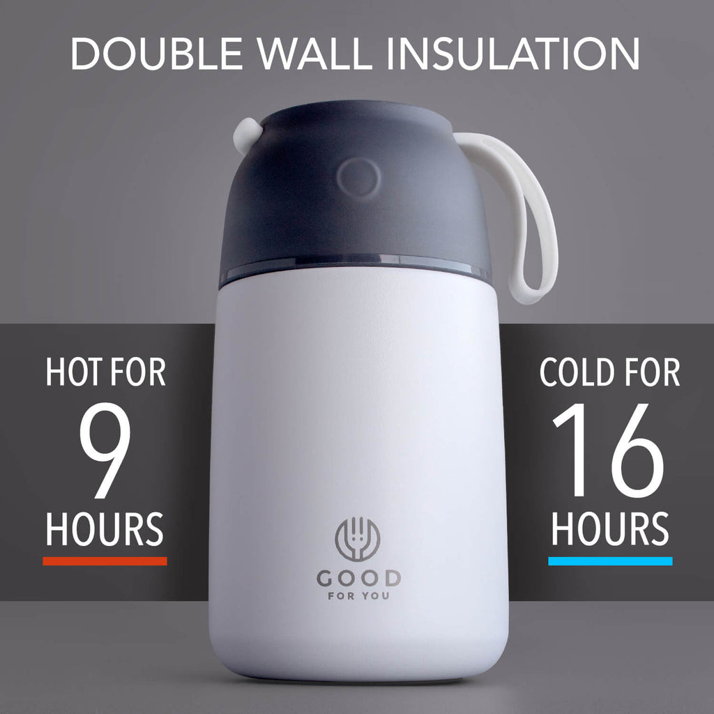 Insulated Food Flask 730ml for Adults – Hot Food & Soup Flask with Spoon for Work, Leak-Proof, BPA-Free Stainless Steel | White