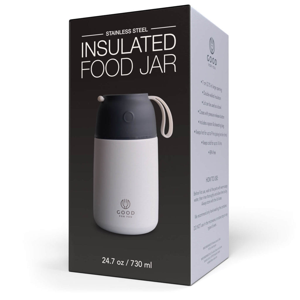 Insulated Food Flask 730ml for Adults – Hot Food & Soup Flask with Spoon for Work, Leak-Proof, BPA-Free Stainless Steel | White