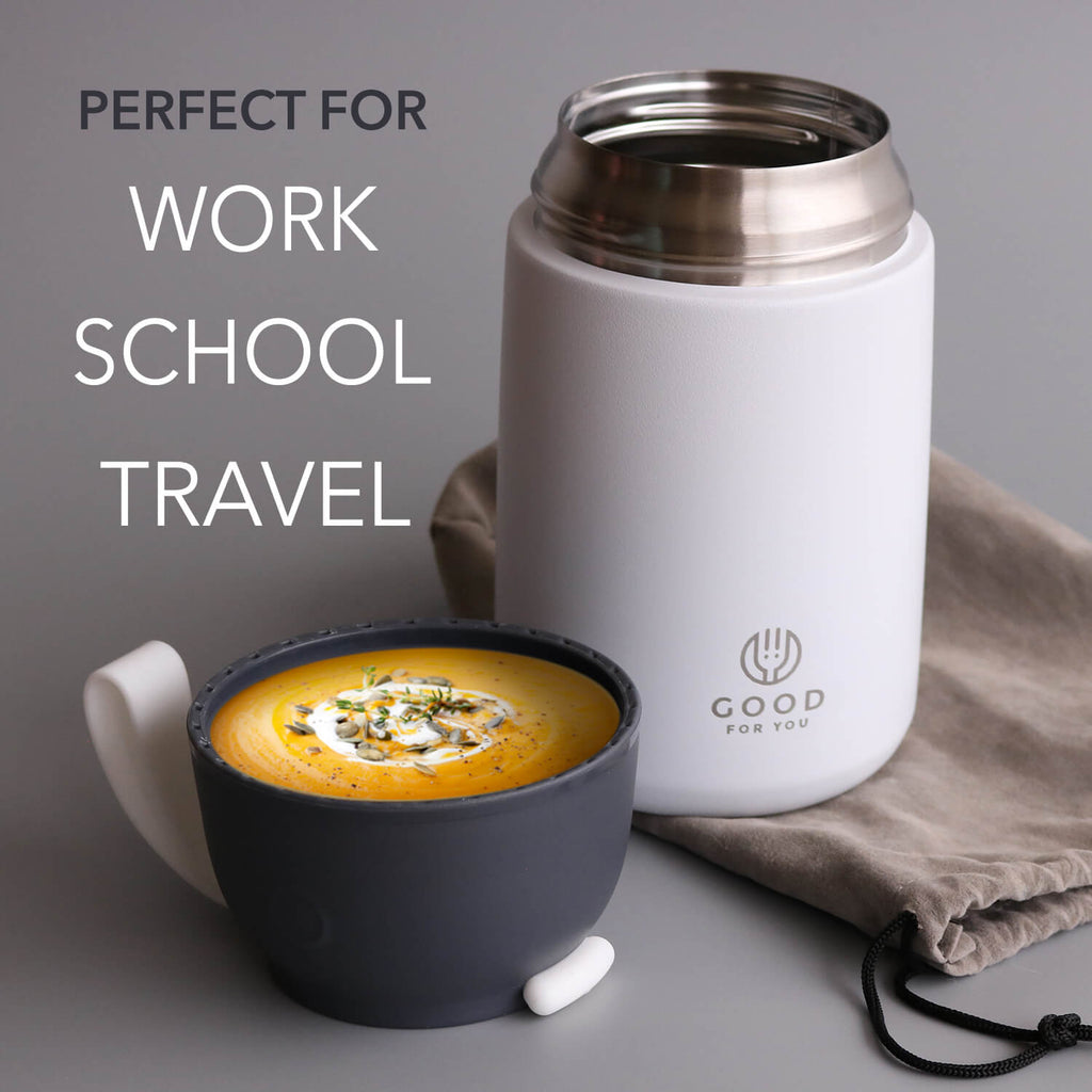Insulated Food Flask 730ml for Adults – Hot Food & Soup Flask with Spoon for Work, Leak-Proof, BPA-Free Stainless Steel | White