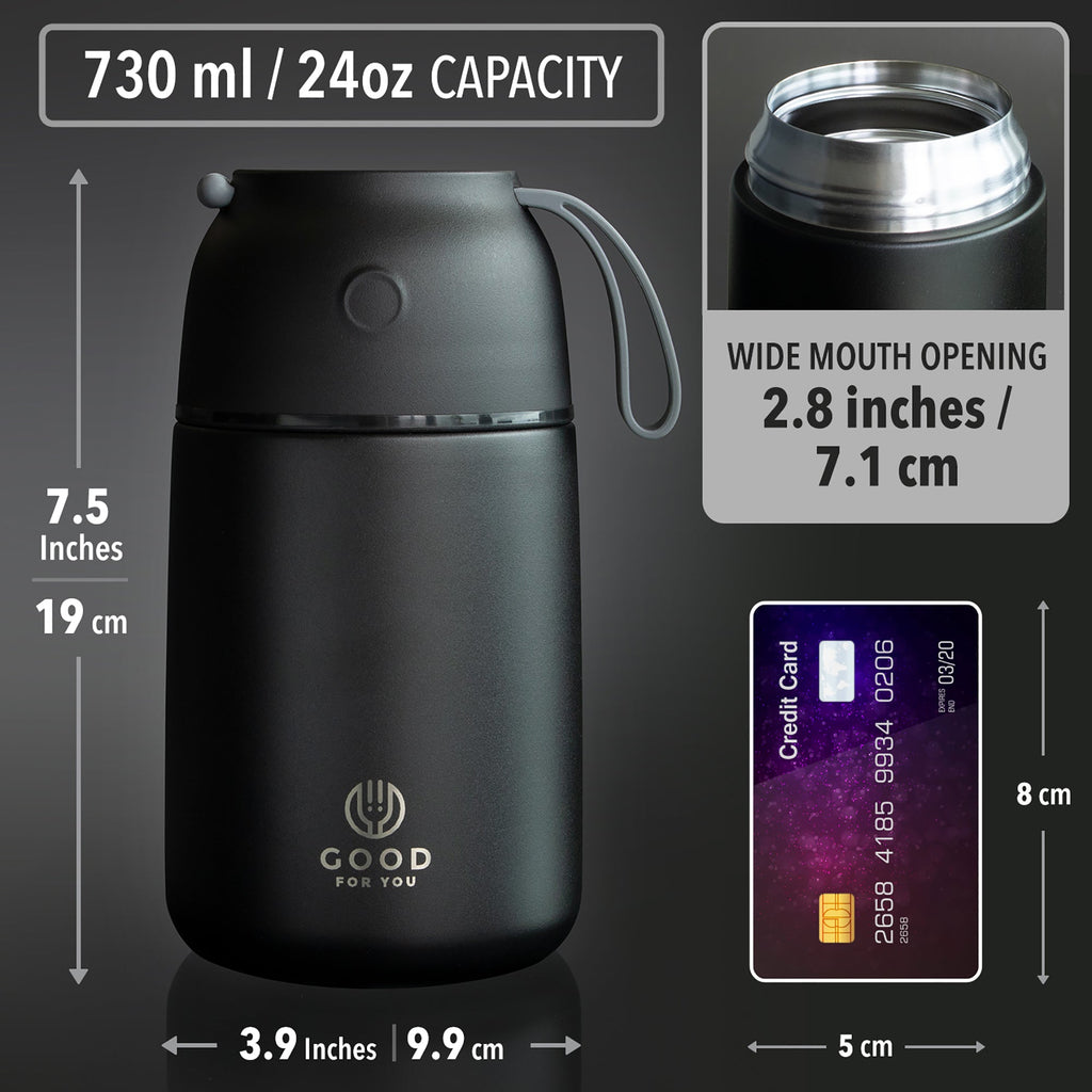 Insulated Food Flask — Black, 730 ml