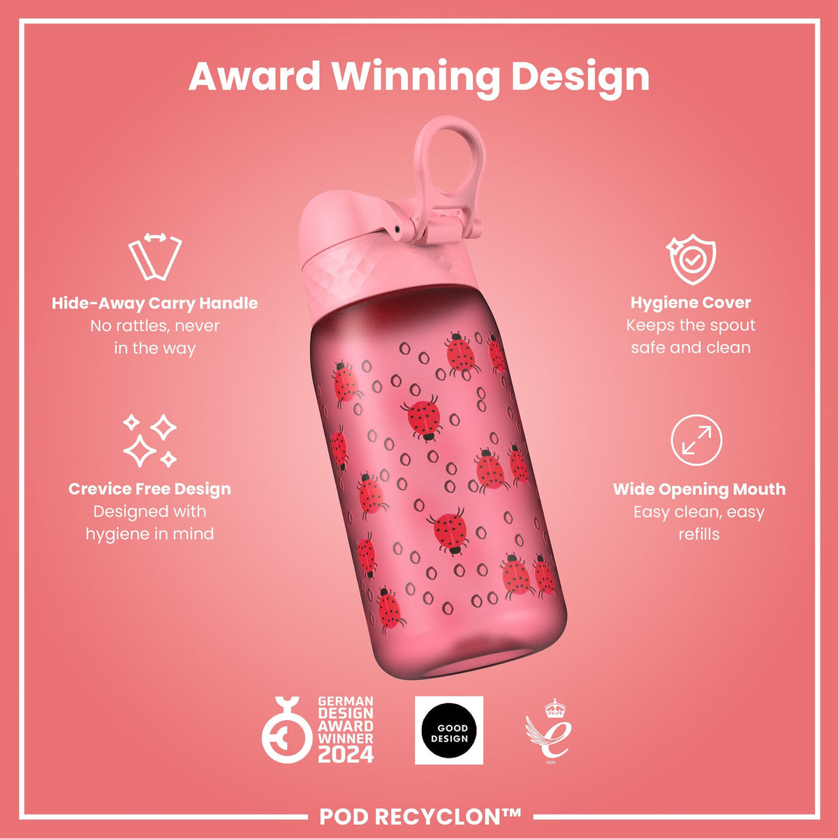 Leak Proof Kids' Water Bottle, Recyclon, Ladybugs, 350ml (12oz)