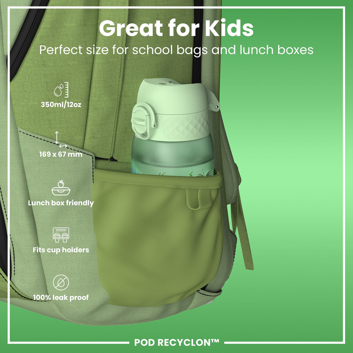 Leak Proof Kids' Water Bottle, Recyclon, Pandas, 350ml (12oz)