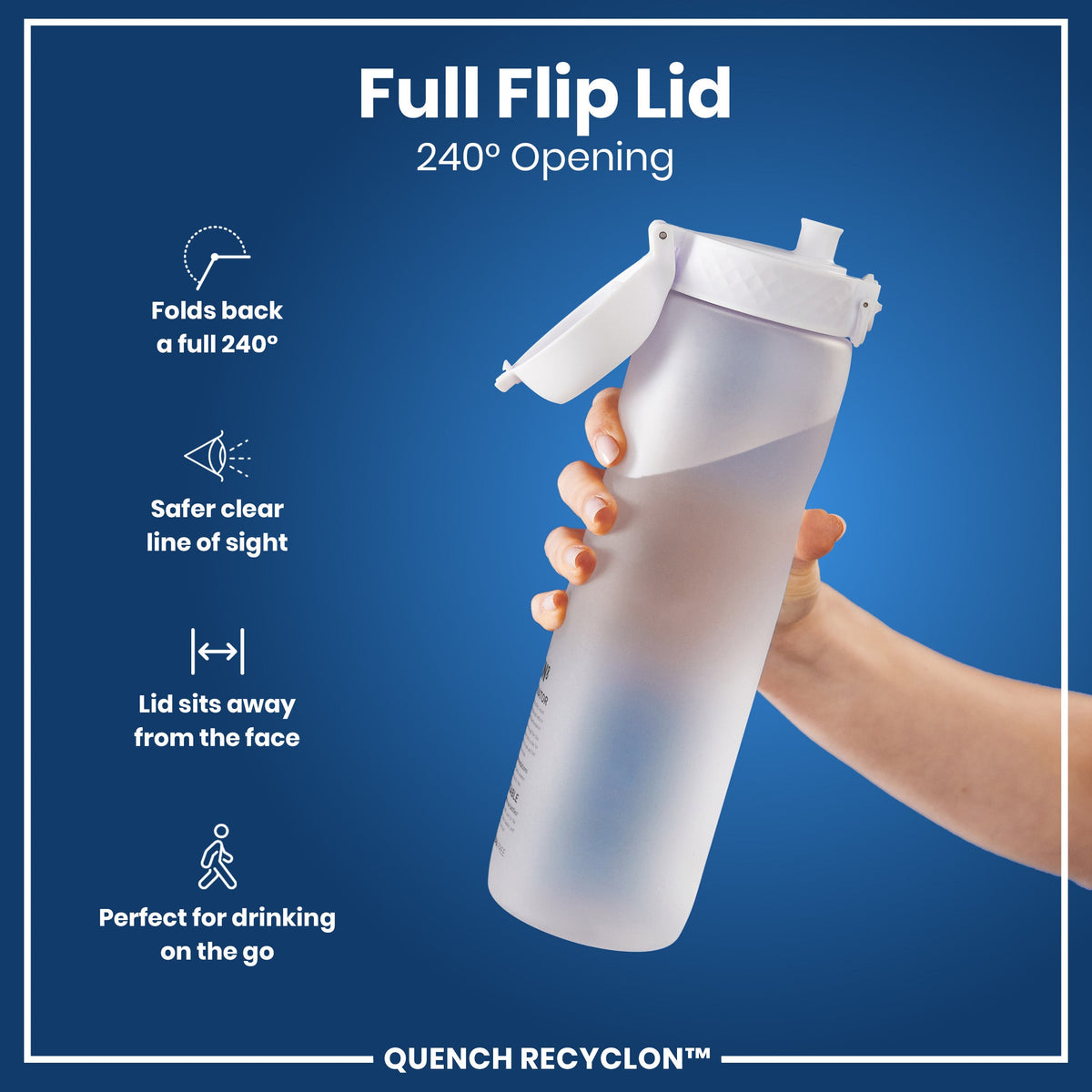 Leak Proof 1 Litre Water Bottle with Times to Drink, Recyclon, Ice, 1L