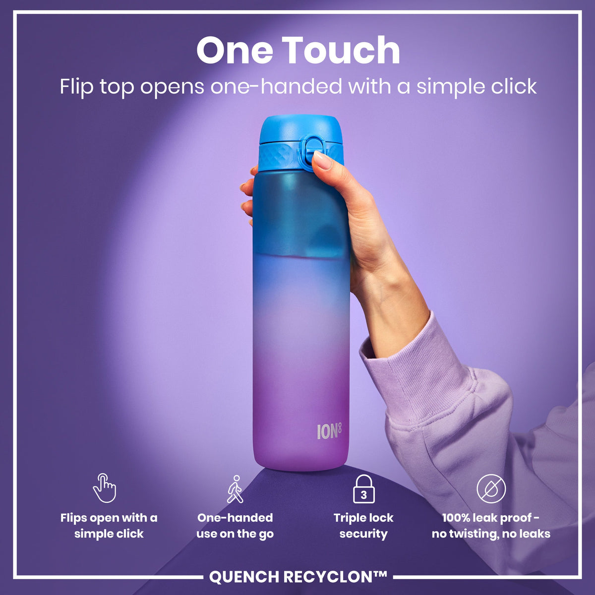Leak Proof 1 Litre Water Bottle with Times to Drink, Recyclon, Blue & Pink, 1L