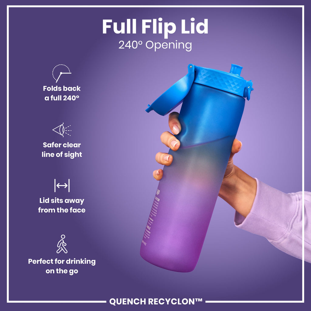 Leak Proof 1 Litre Water Bottle with Times to Drink, Recyclon, Blue & Pink, 1L