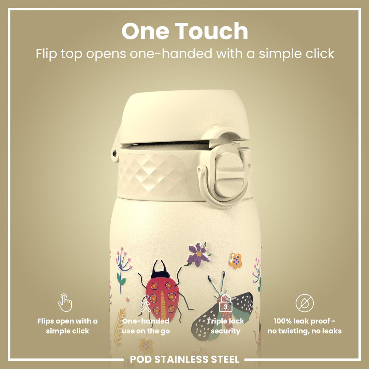 Leak Proof Kids Water Bottle, Stainless Steel, Bugs Life, 400ml (13oz)