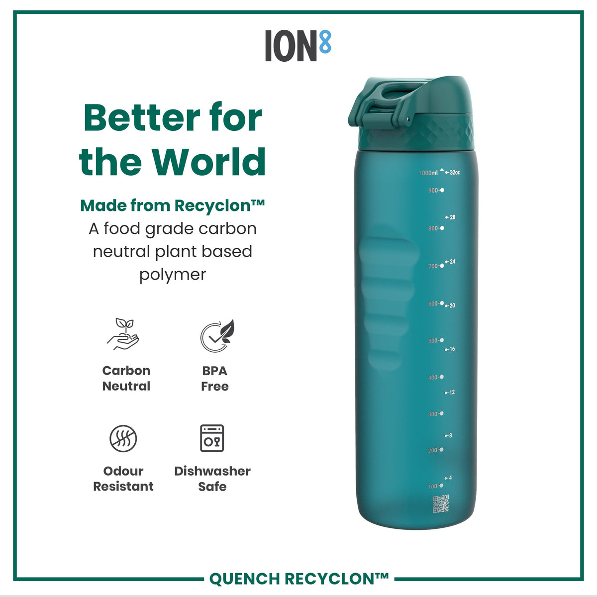 Leak Proof 1 litre Water Bottle, Recyclon, Aqua, 1L