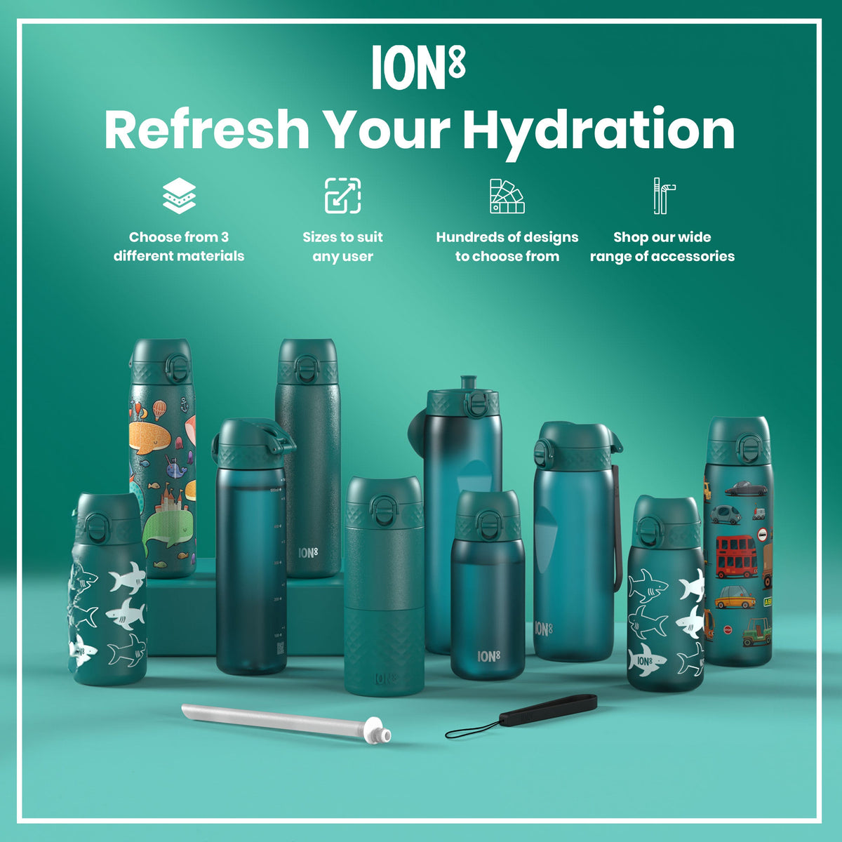 Leak Proof 1 litre Water Bottle, Recyclon, Aqua, 1L