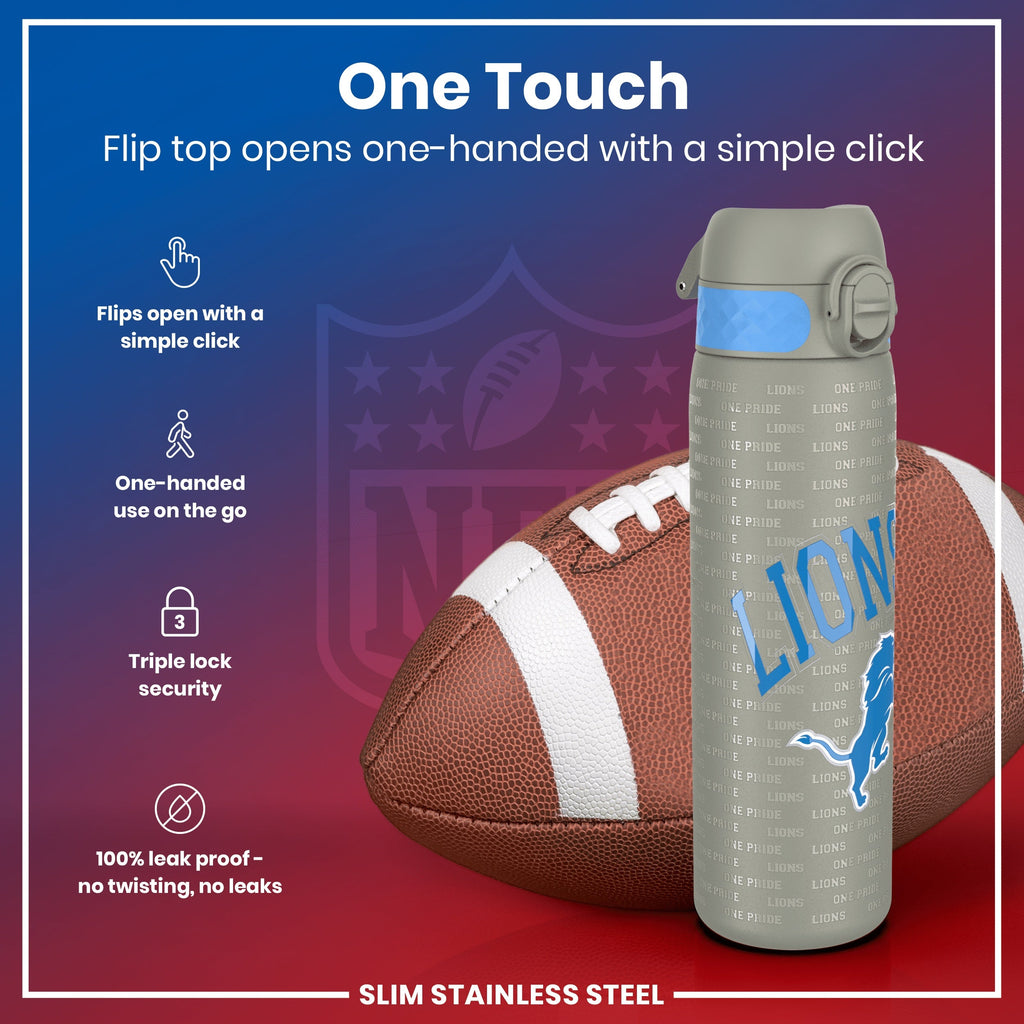 Leak Proof NFL Water Bottle, Stainless Steel, Detroit Lions, 600ml (20oz)