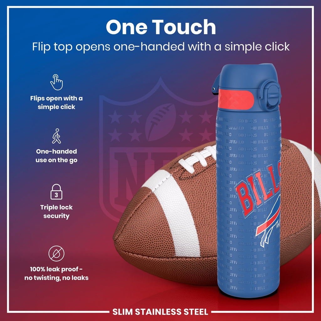 Leak Proof NFL Water Bottle, Stainless Steel, Buffalo Bills, 600ml (20oz)