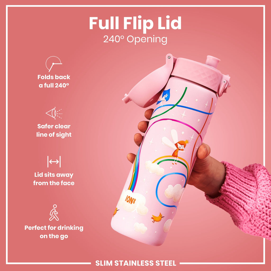 Leak Proof Slim Water Bottle, Stainless Steel, Fairies, 600ml (20oz)