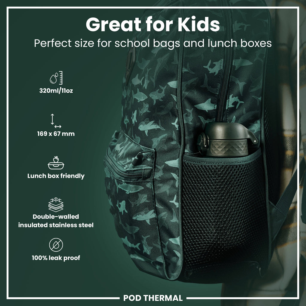 Leak Proof Thermal Steel Water Bottle, Insulated, Dark Green, 320ml (11oz)
