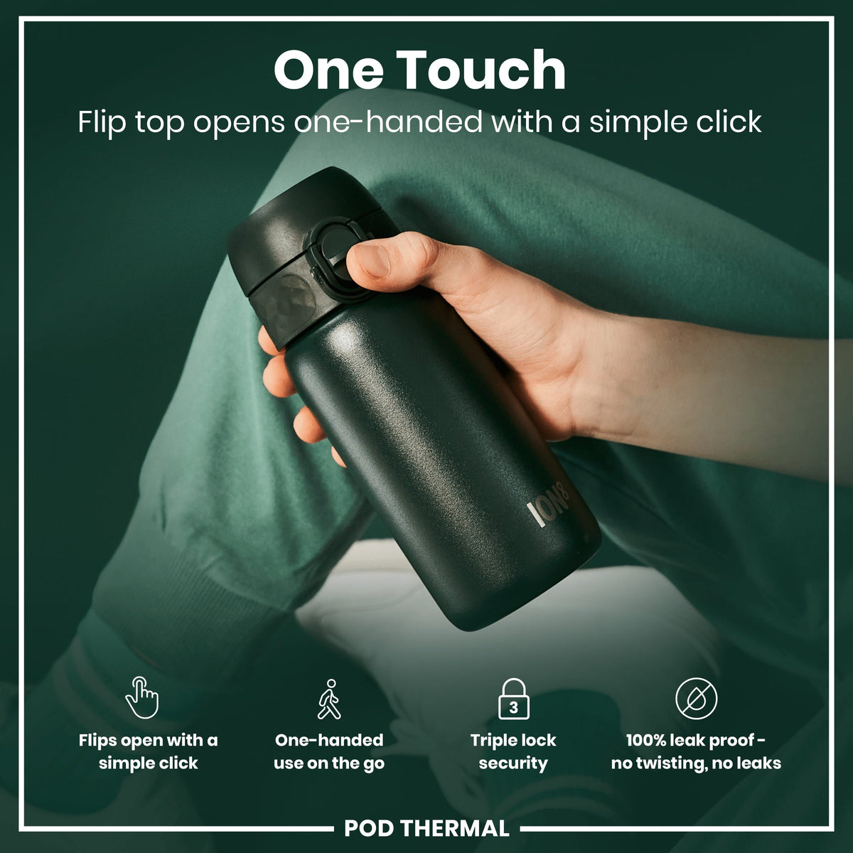 Leak Proof Thermal Steel Water Bottle, Insulated, Dark Green, 320ml (11oz)