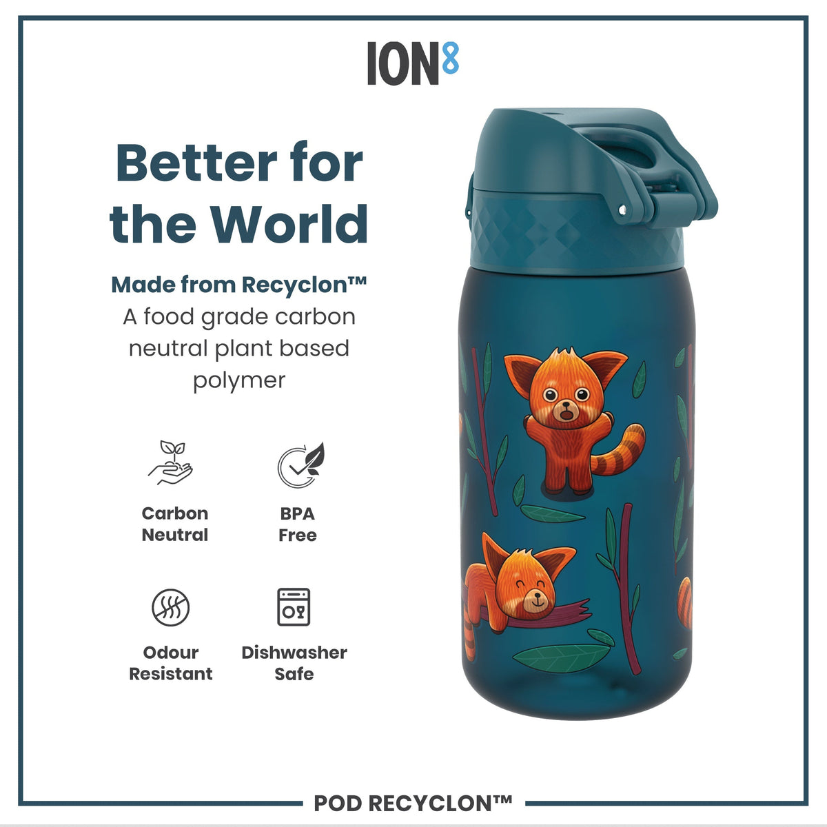 Leak Proof Kids Water Bottle, Recyclon, Red Pandas, 350ml (12oz)