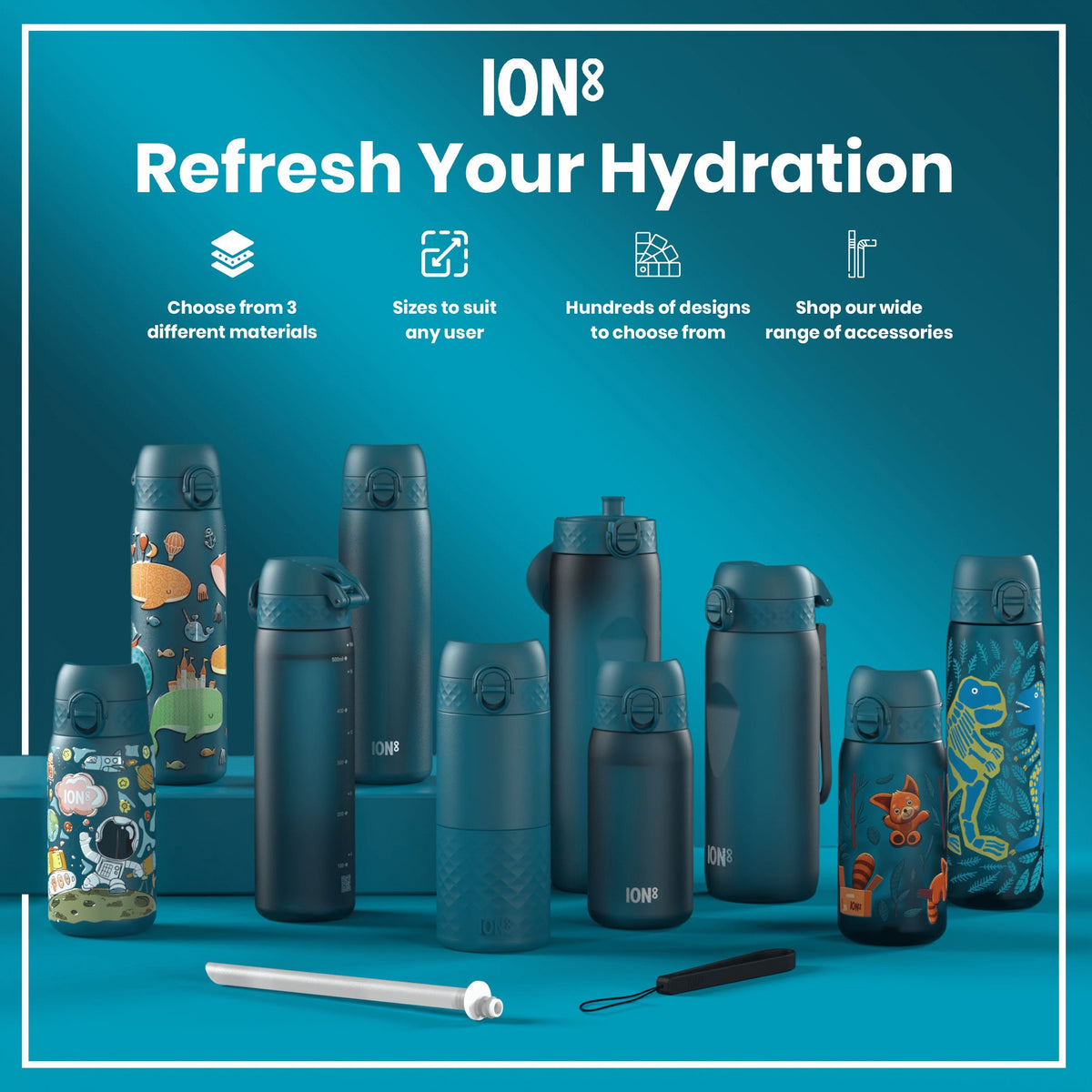 Leak Proof Kids Water Bottle, Recyclon, Red Pandas, 350ml (12oz)