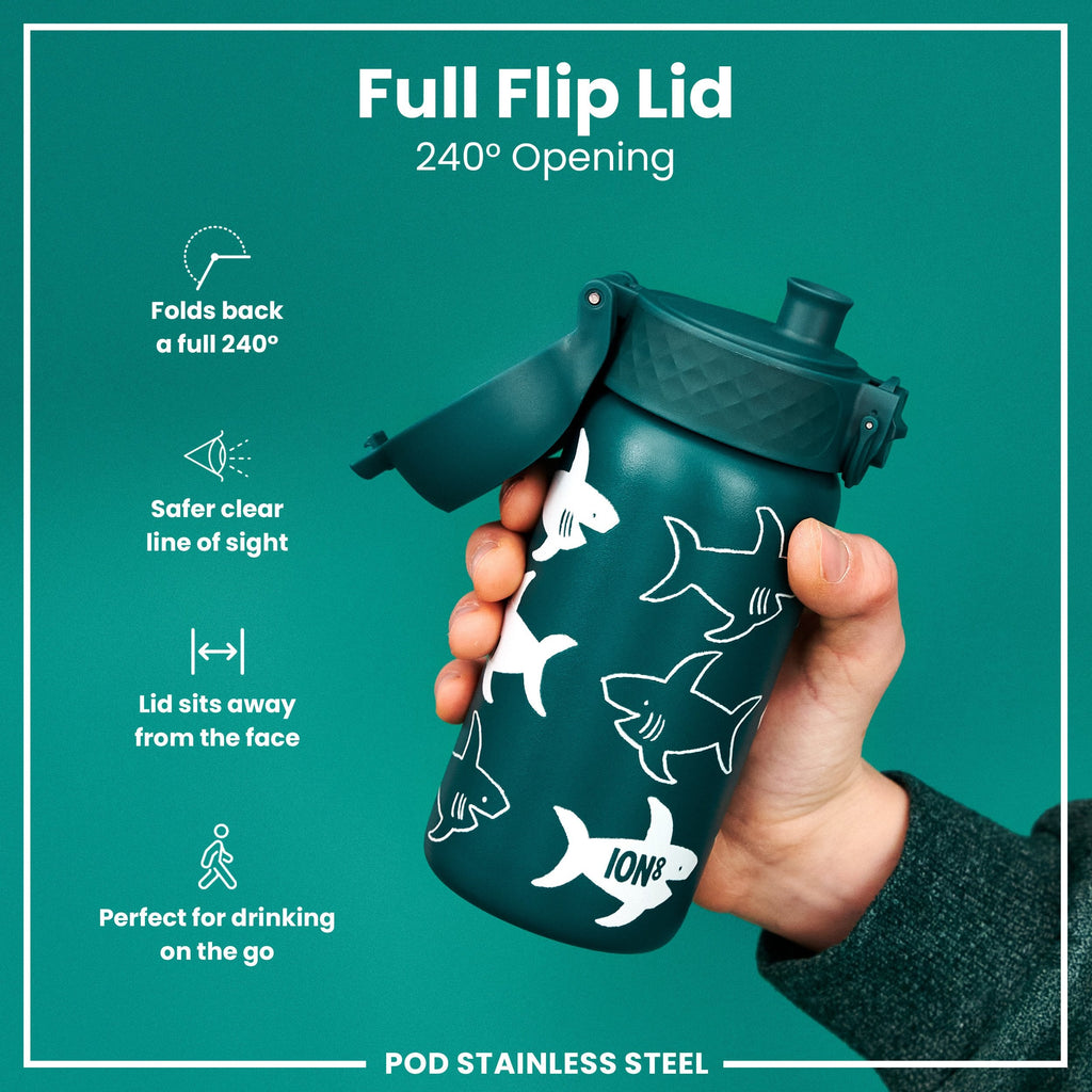 Leak Proof Thermal Steel Water Bottle, Insulated, Sharks, 320ml (11oz)