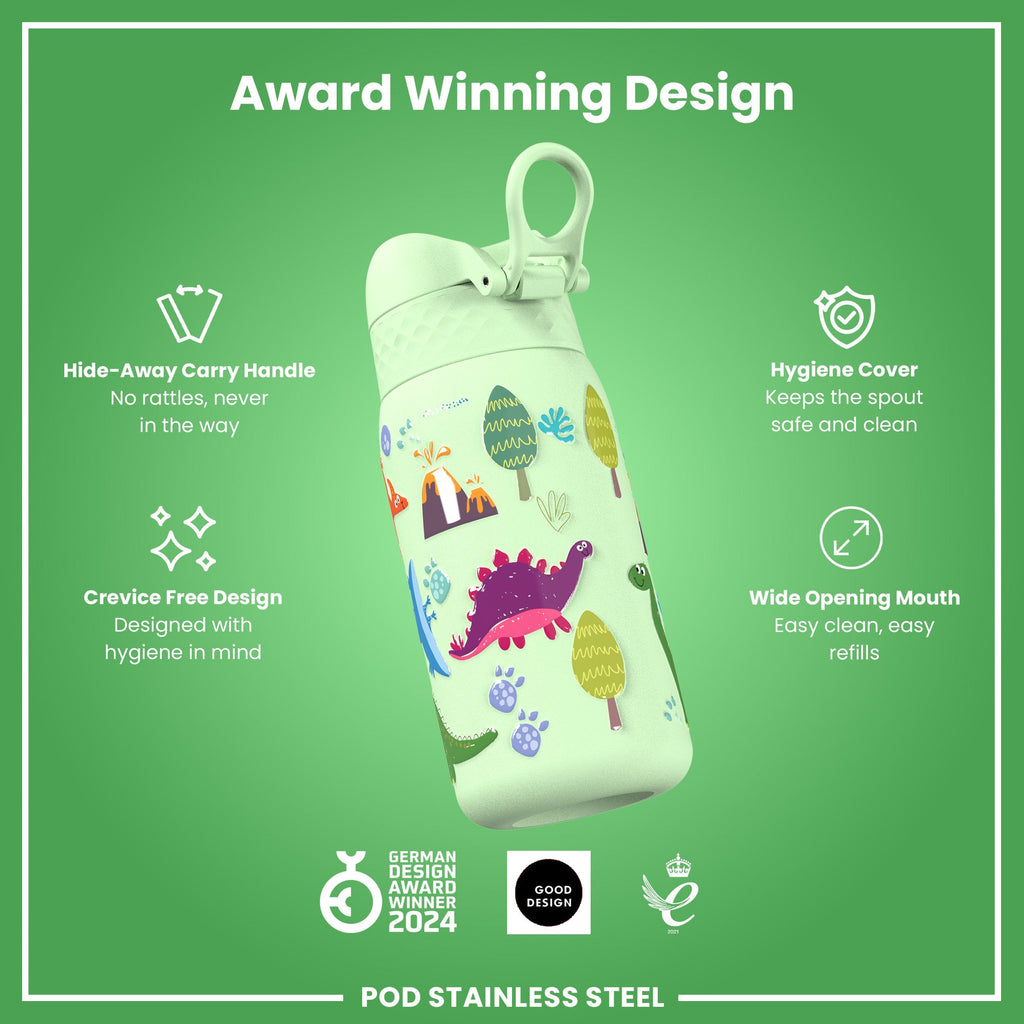 Leak Proof Thermal Steel Water Bottle, Insulated, Dinosaurs, 320ml (11oz)