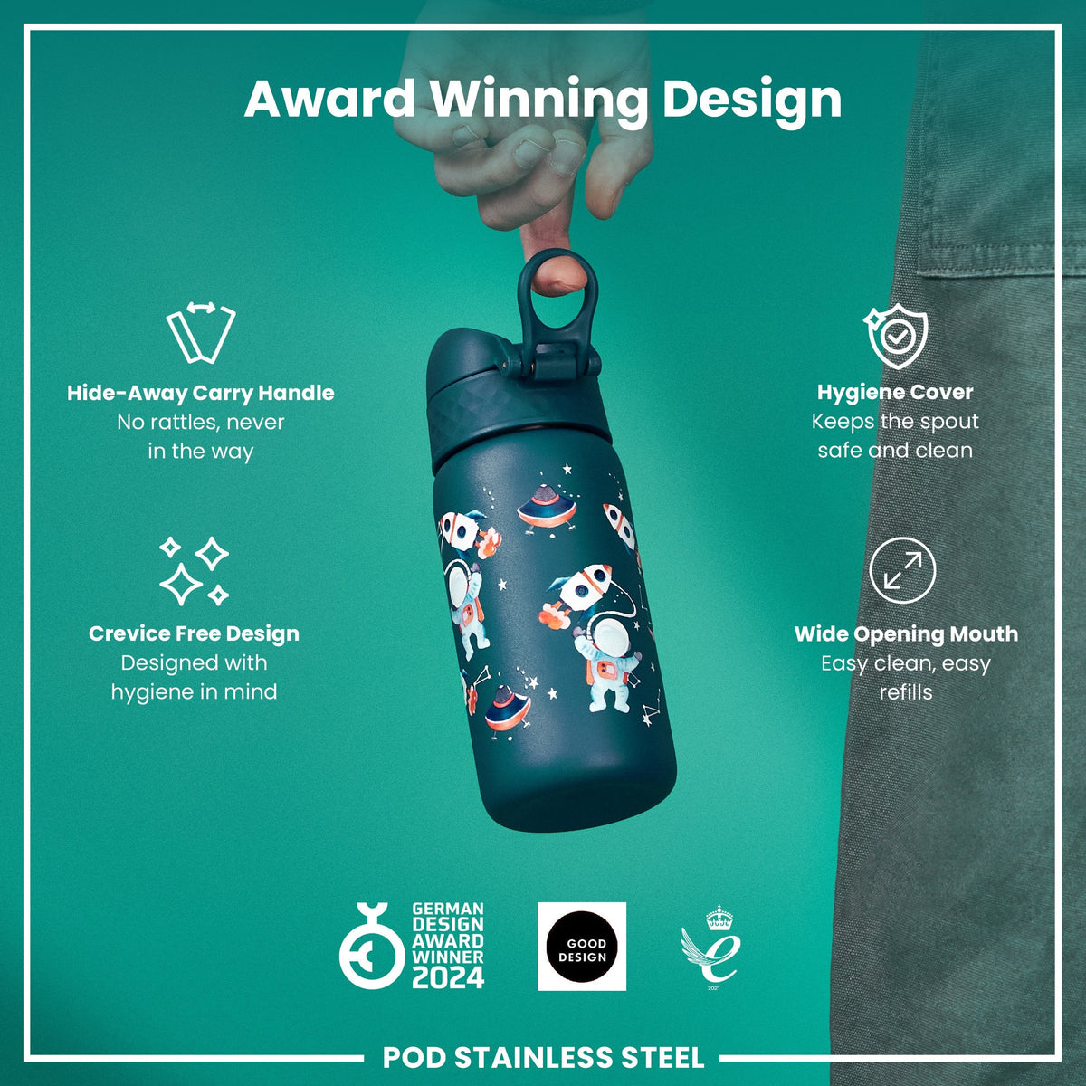 Leak Proof Thermal Steel Water Bottle, Insulated, Space, 320ml (11oz)