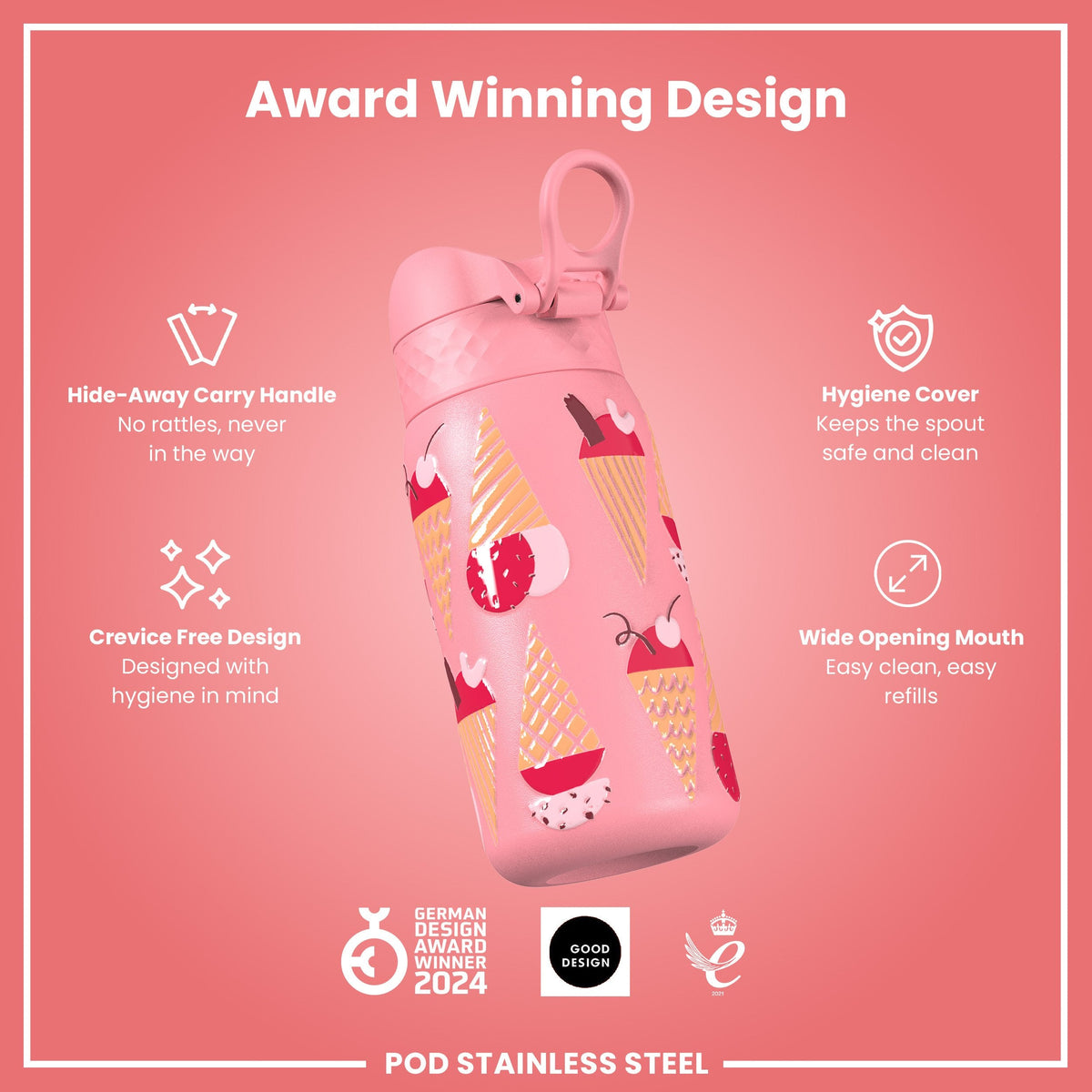 Leak Proof Thermal Steel Water Bottle, Insulated, Ice Creams, 320ml (11oz)