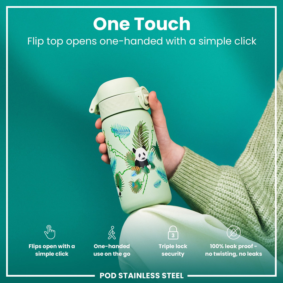 Leak Proof Thermal Steel Water Bottle, Insulated, Pandas, 320ml (11oz)