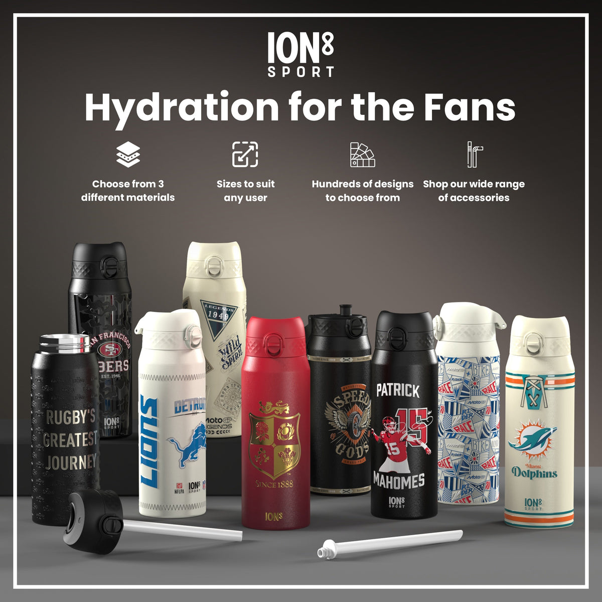 Lions X ION8 Insulated Steel Water Bottle, British & Irish Lions, Lions, 750ml (24oz)