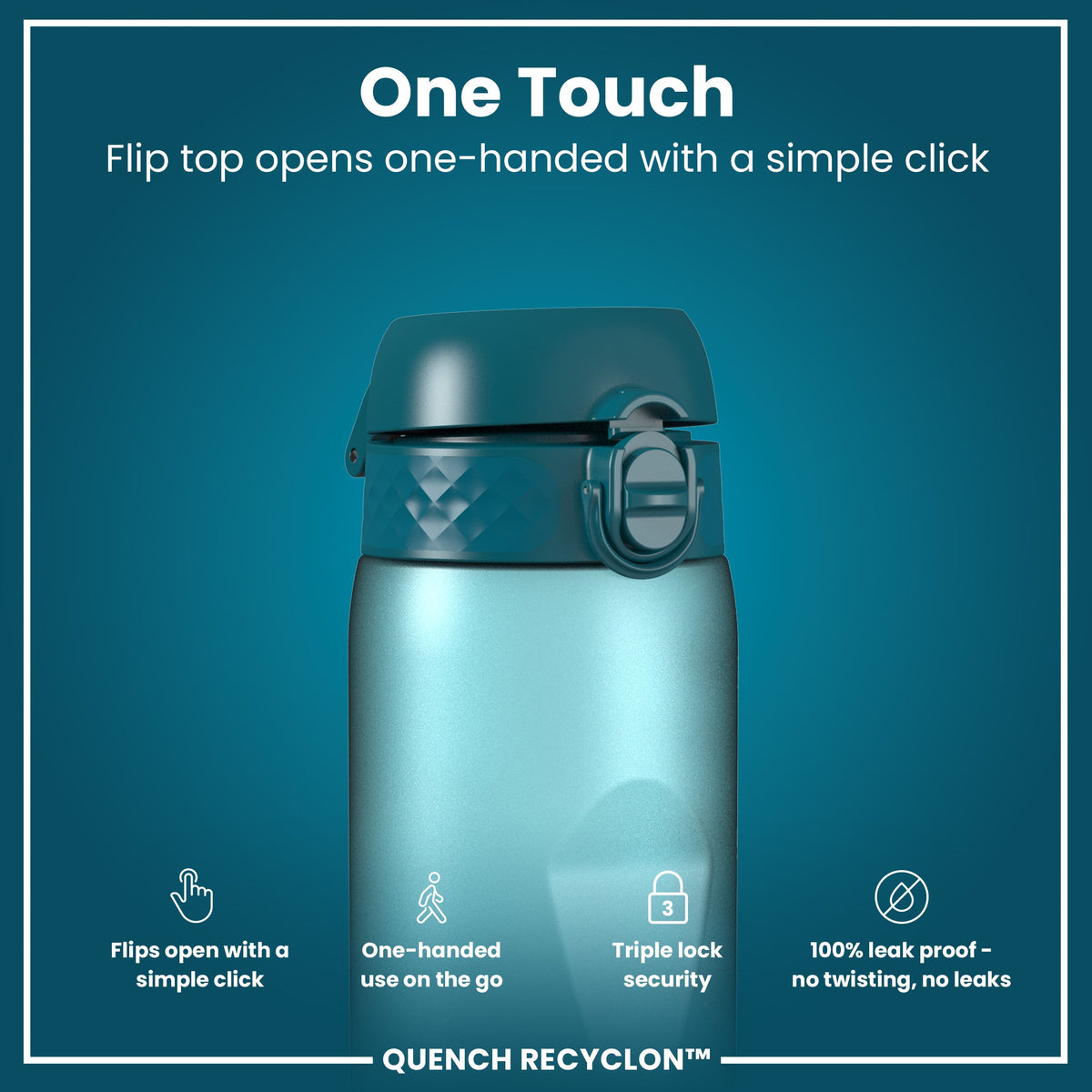 Leak Proof 1 Litre Water Bottle with Times to Drink, Recyclon, Teal & Blue, 1L