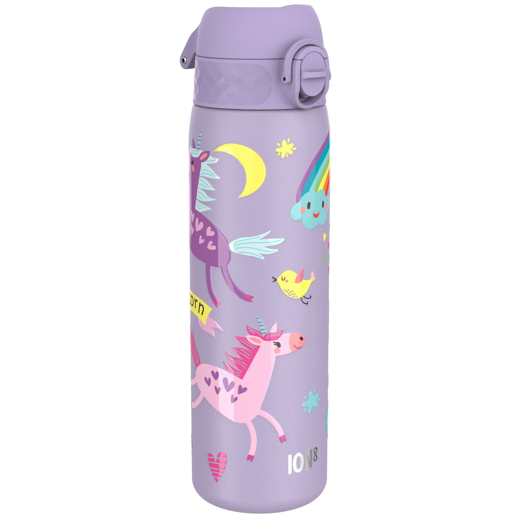 Leak Proof Slim Water Bottle, Stainless Steel, Purple Unicorns, 600ml (20oz)