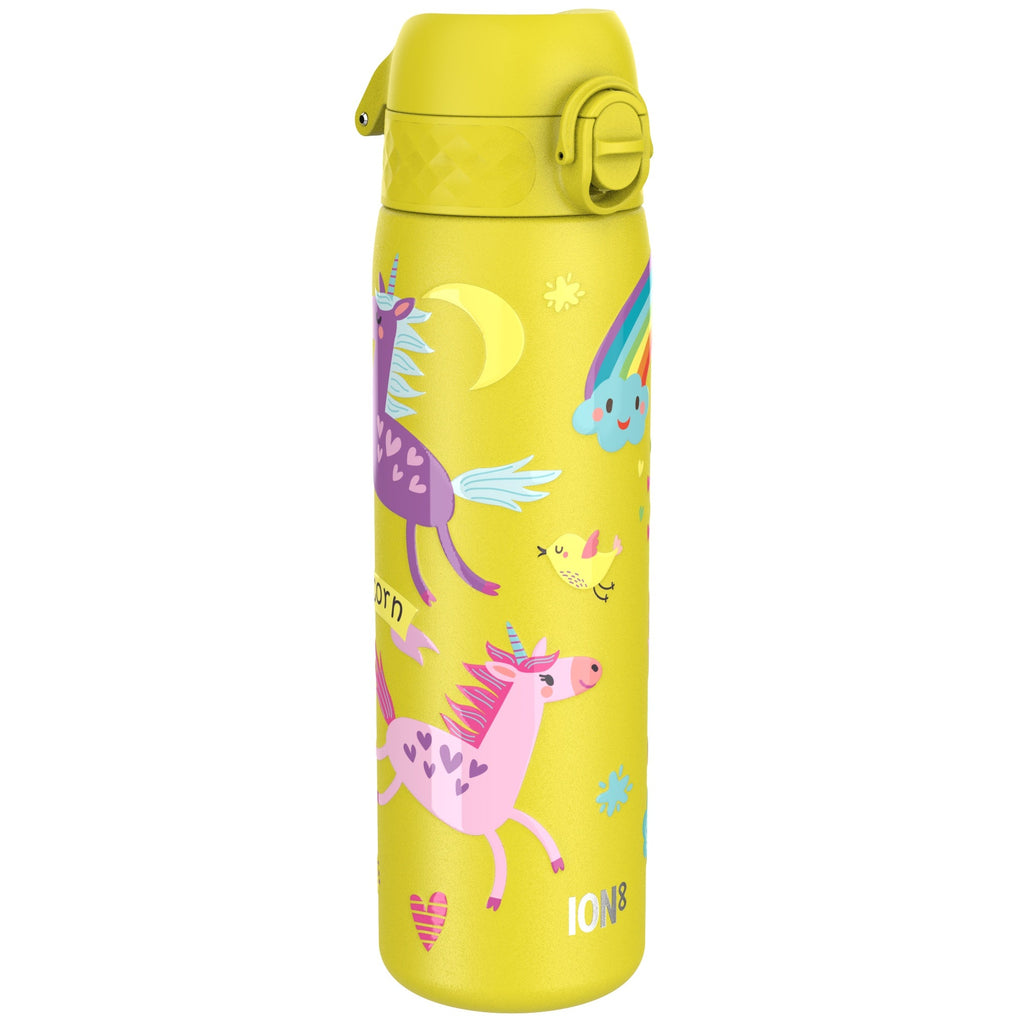 Leak Proof Slim Water Bottle, Stainless Steel, Yellow Unicorns, 600ml (20oz)