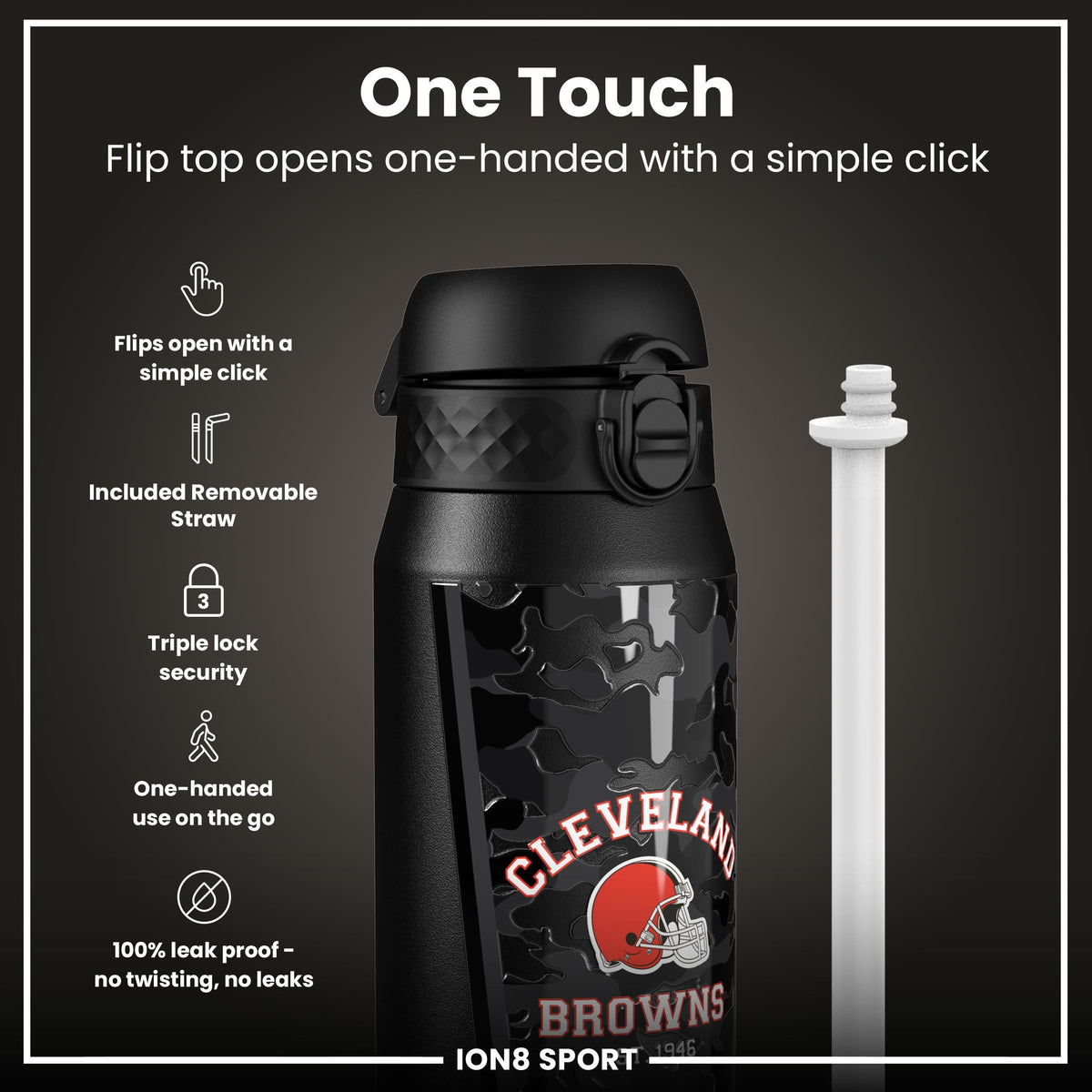 NFL x ION8 Insulated Steel Water Bottle, NFL Browns, 750ml (24oz)