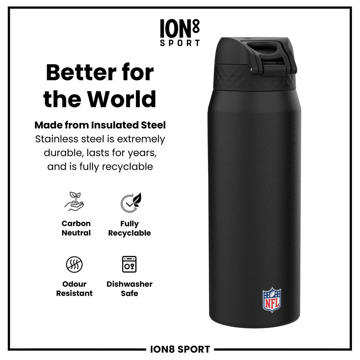NFL x ION8 Insulated Steel Water Bottle, NFL Lions, 750ml (24oz)