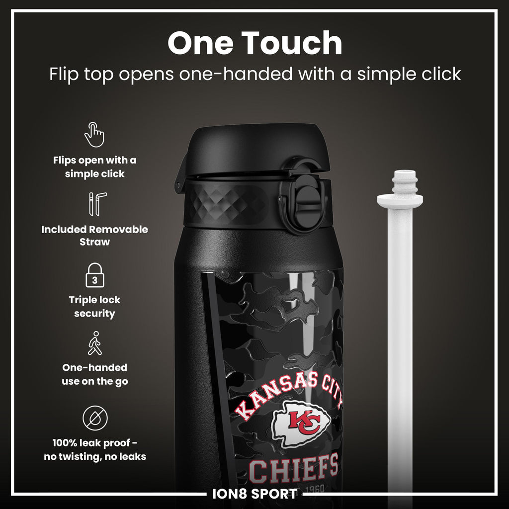 NFL x ION8 Insulated Steel Water Bottle, NFL Chiefs, 750ml (24oz)