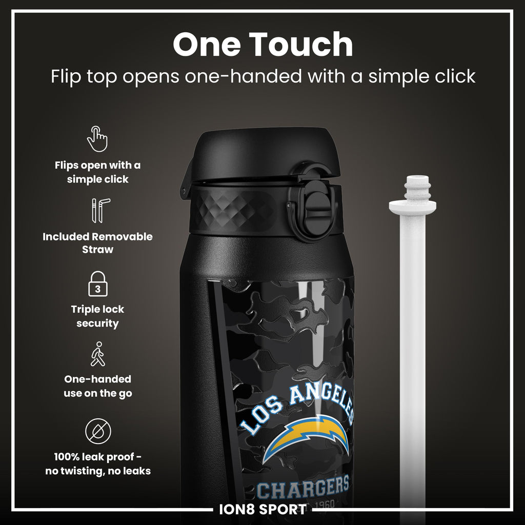 NFL x ION8 Insulated Steel Water Bottle, NFL Chargers, 750ml (24oz)