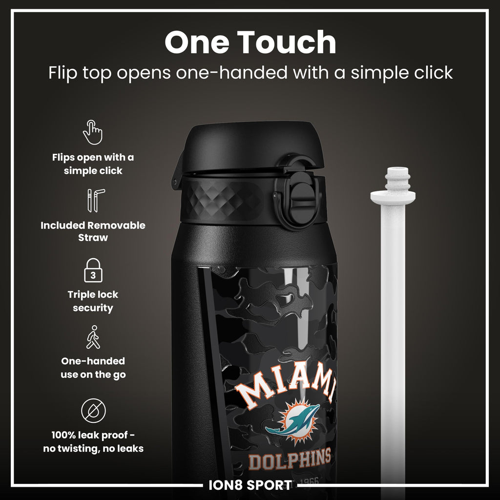 NFL x ION8 Insulated Steel Water Bottle, NFL Dolphins, 750ml (24oz)